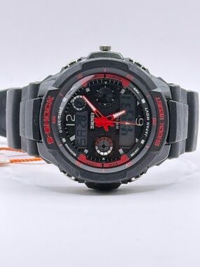SKMEI S-Shock Men's Sports Quartz Digital Watch Alarm  Red & Black Dial 45mm